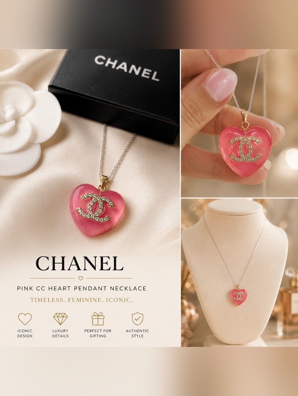 Upcycled Authentic Chanel CC Heart Charm Necklace 💖✨ Sterling Silver Chain